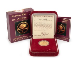 1995 Floral Emblems of Australia: $100 gold "The Waratah", uncirculated, in case of issue.