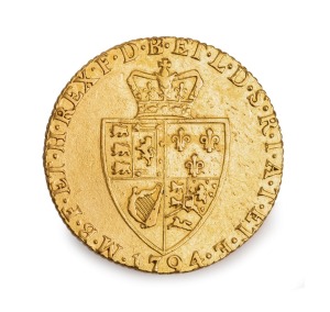 Great Britain, GEORGE III gold guinea, fifth bust or spade type, 1794, VF+