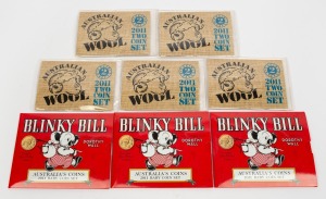 2011 RAM Blinky Bill Baby Uncirculated sets (3) in original folders; together with the 2011 Australian Wool Two Coin Sets (5) in original folders.