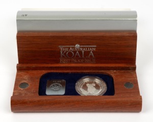1988 $50 Koala Platinum Proof, No. 5863 of 12,000, in Australian jarrah timber case of issue.