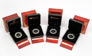 ONE DOLLAR - 1oz SILVER PROOFS: Perth Mint Australian Opal lunar calendar series coins, all in original cases with CoA and box, comprising 2016 Year of the Monkey, 2017 Year of the Rooster, 2018 Year of the Dog, and 2019 Year of the Pig. (4 items)
