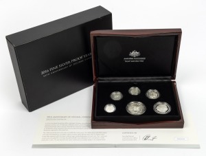 RAM 2016 '50th Anniversary Of Decimal Currency' six-coin silver proof year set, limited edition 420/1966, in original polished timber case with CoA and box.