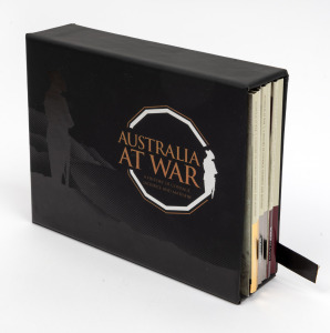 RAM 'Australia At War' 2014-16 complete carded uncirculated 50c 18-coin set, in three folios titled 'Boer War & WWI', 'World War II', and 'Post 1945 Conflicts', together with original box.
