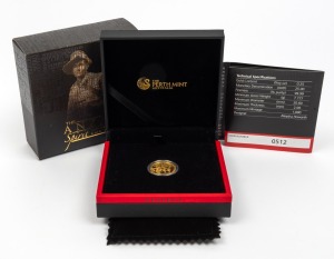 TWENTY-FIVE DOLLARS - &frac14;oz GOLD: Perth Mint 2014 'The ANZAC Spirit - 1914 "To Our Last Man and our Last Shilling"' proof, limited edition 512/1000, in original case with CoA and box.