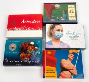 Group of five RAM proof sets, all in original cases with CoA and box, comprising 1999 'International Year of Older Persons', 2003 'Australia's Volunteers - Making a difference', 2007 'Year of the Surf Lifesaver', 2018 'Armistice - One Hundred Years on', a