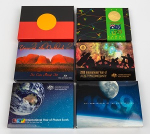 Group of six RAM proof sets, all in original cases with CoA and box, comprising 1992 'Barcelona Olympiad', 2002 'Year of the Outback', 2008 'International Year of the Planet Earth', 2009 'International Year of Astronomy', 2019 '50th Anniversary Of The Moo