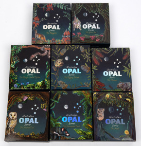ONE DOLLAR - 1oz SILVER PROOFS: Complete set of eight Perth Mint Australian Opal Series coins, all in original cases with CoA and box, comprising 2012 Koala, 2012 Wombat, 2013 Kangaroo, 2013 Pygmy Possum, 2014 Tasmanian Devil, 2014 Masked Owl, 2015 Rough-
