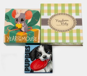 Tuvalu: &frac12;oz SILVER PROOFS: Group of three Perth Mint fifty Tuvaluan cent coins, all in original packaging, comprising 2014 'Newborn Baby - Born For Happiness', 2018 'Puppies - Border Collie', and 2020 coloured 'Year Of The Mouse'. (3 items)