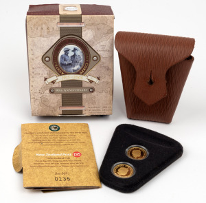 AUSTRALIAN & NEW ZEALAND ARMY CORPS 90TH ANNIVERSARY: 2005 two coin set produced by The Perth Mint and New Zealand Post, comprising of two $10 quarter ounce pure gold coins in the original packaging.