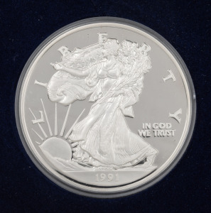 United States of America: 1991 "Walking Liberty/Silver Eagle" giant half pound (8oz) silver "coin" Proof, numbered "00307".