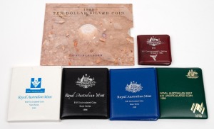 TEN DOLLARS: 1982 Games, 1985 Victoria, 1986 South Australia, 1987 New South Wales, 1988 Governor Phillip and 1989 Queensland; all Unc in the original folders. (6).