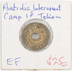Ww2 Internment Camp Currency Token: One Penny, Brass, Ef.