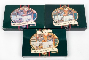 Group of three RAM Australian Baby Coin six-coin proof sets with medallion, all in original cases with CoA and box, comprising 1998, 1999, and 2000. (3 items)