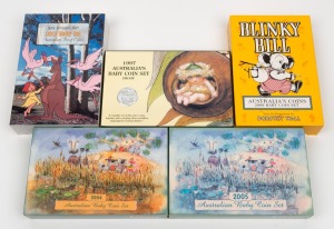 Group of five RAM baby coin proof sets, all in original cases with CoA and box, comprising 1997 Gumnut Babies, 2004/2005/2009 Blinky Bill, and 2012 Dot and the Kangaroo. (5 items)