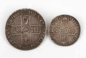 GREAT BRITAIN: WILLIAM III, 1700 Half Crown, F; together with a GEORGE II, 1758 Shilling, F. (2).