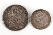 GREAT BRITAIN: WILLIAM III, 1700 Half Crown, F; together with a GEORGE II, 1758 Shilling, F. (2). - 2