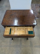 An antique English sewing table, burr walnut with string inlay, 19th century, ​72cm high, 56cm wide, 41cm deep - 2