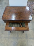 An antique English sewing table, burr walnut with string inlay, 19th century, ​72cm high, 56cm wide, 41cm deep - 3