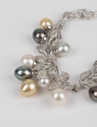 An impressive 14ct white gold and diamond cocktail necklace adorned with tri-coloured cultured South Sea pearls, 67 grams total. - 2