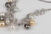 An impressive 14ct white gold and diamond cocktail necklace adorned with tri-coloured cultured South Sea pearls, 67 grams total. - 3