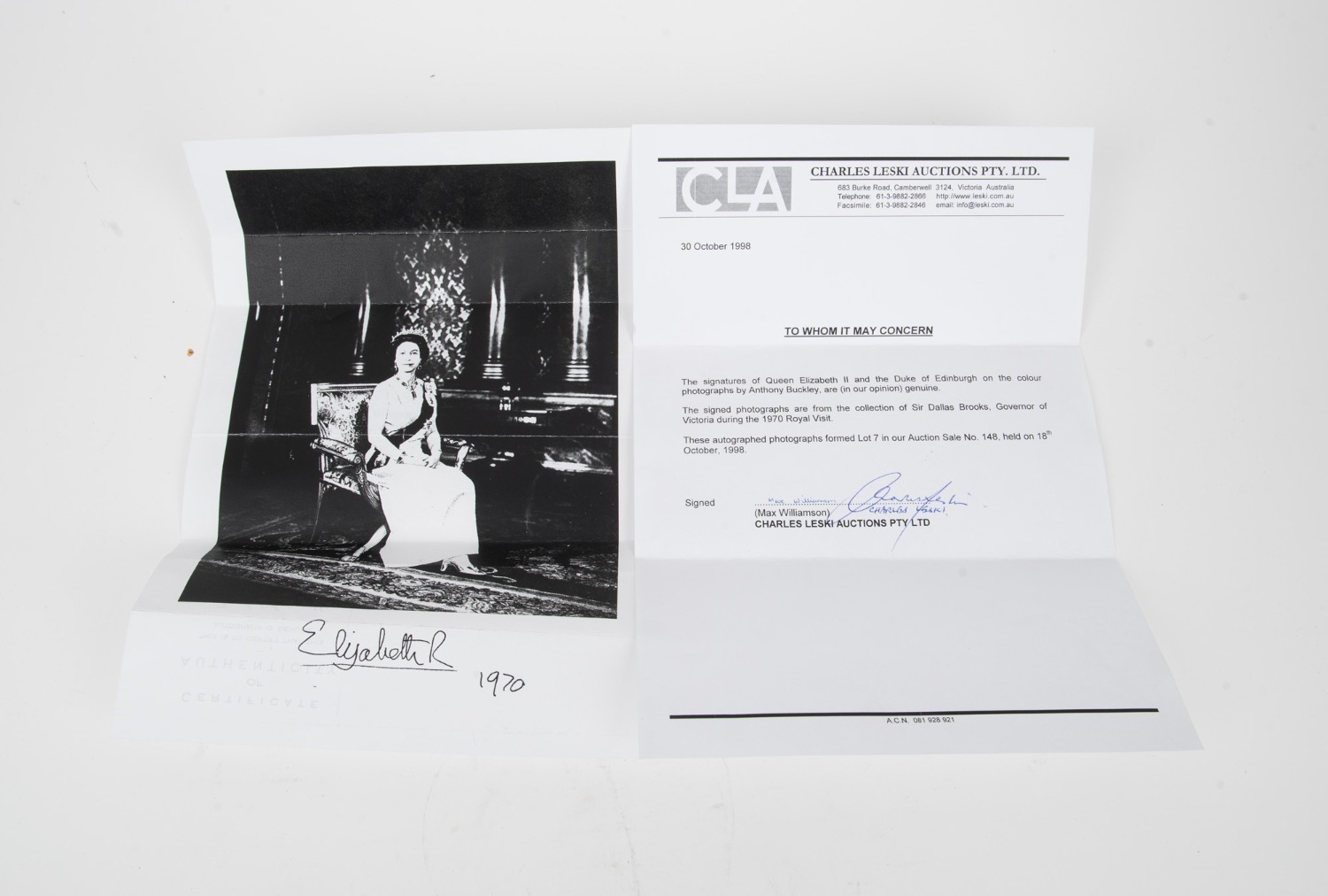 QUEEN ELIZABETH II strong signature on a framed colour photograph dated ...