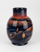 MOORCROFT English pottery vase decorated with trees in landscape and rare flambe glaze, underglazed blue signature mark "W. Moorcroft, 1941" with impressed signature mark and original paper label "By Appointment, Potter to H. M. The Queen", 28cm high. - 4