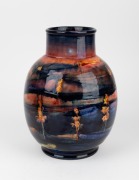 MOORCROFT English pottery vase decorated with trees in landscape and rare flambe glaze, underglazed blue signature mark "W. Moorcroft, 1941" with impressed signature mark and original paper label "By Appointment, Potter to H. M. The Queen", 28cm high. - 5