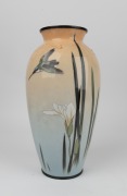 A pair of antique Japanese cloisonne vases with cranes and irises, beautifully executed using the Musen shippo technique, Meiji period, 19th/20th century, 37cm high. - 4