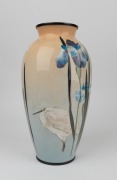 A pair of antique Japanese cloisonne vases with cranes and irises, beautifully executed using the Musen shippo technique, Meiji period, 19th/20th century, 37cm high. - 7