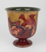 MOORCROFT "Flambe Carp" rare English pottery urn vase finely decorated with six carp amongst waterweed, highlighted in flambe glaze, impressed "Moorcroft, Burslem" with underglazed full green signature "W. Moorcroft", 27cm high, 25.5cm diameter. - 5