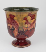 MOORCROFT "Flambe Carp" rare English pottery urn vase finely decorated with six carp amongst waterweed, highlighted in flambe glaze, impressed "Moorcroft, Burslem" with underglazed full green signature "W. Moorcroft", 27cm high, 25.5cm diameter. - 6
