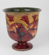 MOORCROFT "Flambe Carp" rare English pottery urn vase finely decorated with six carp amongst waterweed, highlighted in flambe glaze, impressed "Moorcroft, Burslem" with underglazed full green signature "W. Moorcroft", 27cm high, 25.5cm diameter. - 7
