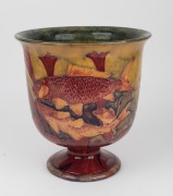 MOORCROFT "Flambe Carp" rare English pottery urn vase finely decorated with six carp amongst waterweed, highlighted in flambe glaze, impressed "Moorcroft, Burslem" with underglazed full green signature "W. Moorcroft", 27cm high, 25.5cm diameter. - 8