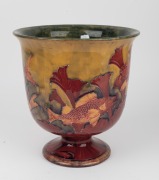 MOORCROFT "Flambe Carp" rare English pottery urn vase finely decorated with six carp amongst waterweed, highlighted in flambe glaze, impressed "Moorcroft, Burslem" with underglazed full green signature "W. Moorcroft", 27cm high, 25.5cm diameter. - 9