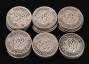 SHILLINGS: GEORGE VI, 1938 (2), 1939 (2), 1940 (1), 1941 (4), 1942 (6), 1943 (13), 1944 (6); mixed condition. (Total: 34)