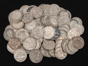 SIXPENCES: George VI, 1938 (6), 1939 (2), 1940 (4), 1941 (6), 1942 (11), 1942S (8), 1942D (22), 1943S (9), 1943D (11), 1944 (6) and 1945 (16); mixed condition, some poor. (Total: 101).