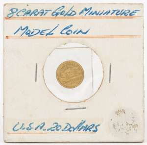UNITED STATES OF AMERICA: 1908 8ct gold $20 Dollar "Saint-Gaudens - Double Eagle" miniature coin, 0.51 grams