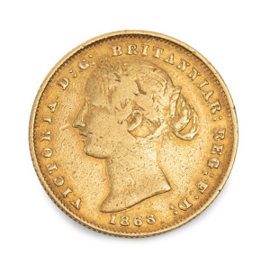 Sovereign, QV (2nd type hairstyle), 1866 Sydney Mint reverse, F.