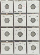 A duplicated range in a Dansco album; noted 1937 Crowns (10), pre-1946 florins (13), various lower denominations including Half-pennies and Pennies; mixed condition. (Total: 108). - 3