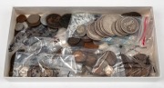 An accumulation in a chocolate box; mainly foreign; noted Peru 1880 5 pesetas (2), Mexico 1889 8real, Mexico 1908 and 1910 1pesos, etc. (approx. 900g).