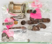 A small mainly pre-decimal accumulation in a box; incl. 1927 Canberra Florins (2), 1937 Crown, 1966 50c (2), some low grade banknotes, a Melbourne Trade token and a 1920 Prince of Wales visit medallion, etc. (qty).