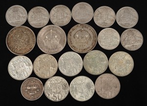 FLORINS: 1927, 1940, 1941, 1942 (2), 1943 (2), 1944 & 1945; plus 1937 Crowns (3) and 1966 50c (8); mixed condition.