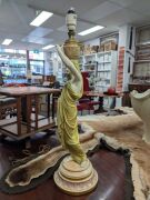 ROYAL WORCESTER English porcelain figural table lamp base and shade, stamped "Cricklite" with factory mark to base, 89cm high - 3