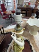 ROYAL WORCESTER English porcelain figural table lamp base and shade, stamped "Cricklite" with factory mark to base, 89cm high - 4