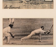 A framed display (51 x 33.5cm) featuring two signed pictures of LEN HUTTON on the occasion, in August 1938, of his achieving 364 against Australia in the Fifth Test at Leeds. In doing so, he surpassed Bradman's highest individual score. The signatures are - 2