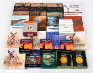 ONE DOLLAR SILVER PROOFS: RAM Australian fauna-themed coins, all in original cases with CoA (where applicable) and box, including 1999 Silver Kangaroo, 2000 Silver Roo (x2), 2011 Kangaroo at Sunset (x2), 2013 & 2014 Australian Saltwater Crocodiles, 2016-1