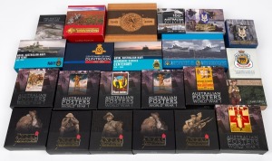 ONE DOLLAR 1oz SILVER PROOFS: Perth Mint Australian military-themed coins, all in original cases with CoA and box, including 2005 End Of WWII, 2007 SAS 50th Anniversary (x2), 2008 WW1 90th Anniversary, 2008 HMAS Sydney II HSK-8 set, 2011 Gallipoli, 2011 R