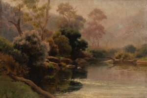 JAN HENDRIK SCHELTEMA (1861-1941) (attributed), (Australian landscape), oil on canvas, housed in Isaac Whitehead frame with remains of label, 51 x 73cm, 75 x 97cm overall