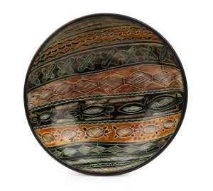 CARL COOPER pottery bowl with bands of Aboriginal sgraffito decoration, incised "Carl Cooper, 1961, Australia", 6.5cm high, 19cm diameter.