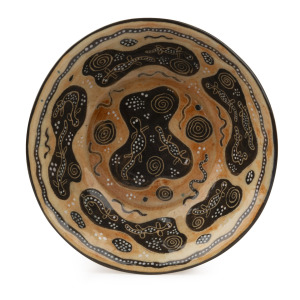CARL COOPER early pottery bowl with hand-painted Aboriginal decoration, incised "Carl Cooper, 1948", ​​​​​​​4.5cm high, 17cm wide.